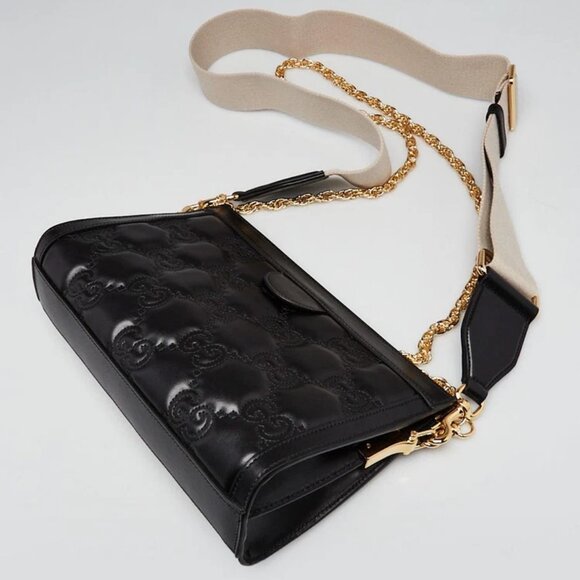 Gucci Black Leather GG Metalasse Frame Top Crossbody Shoulder Bag - Picture 3 of 12
